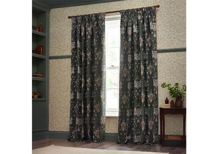 Snakeshead Pencil Pleat, Indigo/Leaf - Ready Made Curtains - Image 7